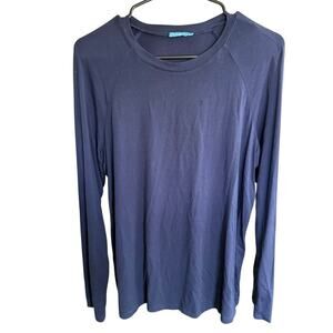 J McLaughlin Women's Top L/S Buttons Stretch Blue Classic Preppy L Minimalism